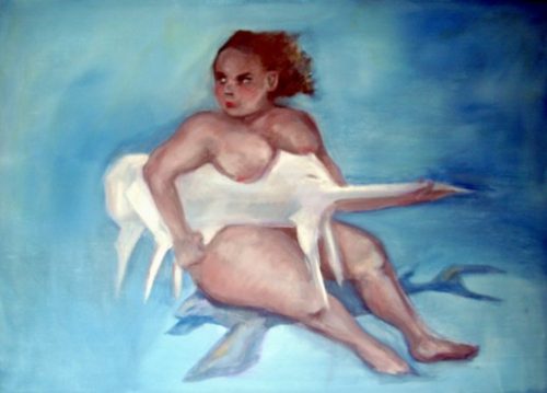 Die Frau mit dem Säbelschwein, Öl, 50 x 70, 2012