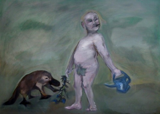 Der Mann mit dem Weinlaubblatt, Öl, 50 x 70, 2012